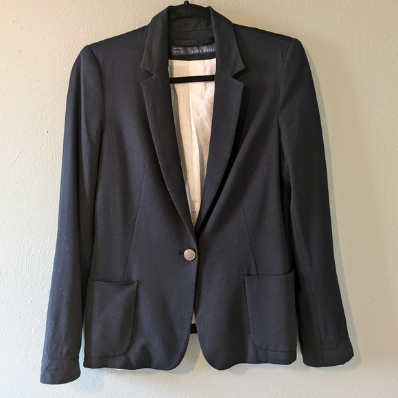 Zara Jackets & Blazers - Zara Basics Navy Schoolboy Viscose Long Line Blazer Size S